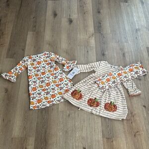 Rare Editions 3 Piece Dress Set Girls 6 Ivory Orange NWT Pumpkin Fall